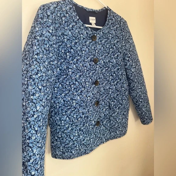 J. Crew Blue Floral Quilted Jacket Women’s Size 00 Cottagecore Button Front - Picture 4 of 8